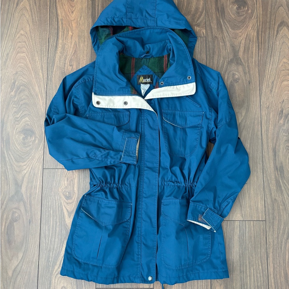 Mariel Teal Hooded Women's Raincoat with White Trim